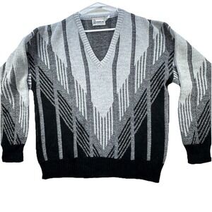 Vintage London Fog Sweater Mens XL 90s Geometric Wool Blend USA Made Grandpacore